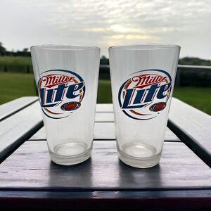 Vtg Miller Lite Pint Drinking Glasses Pilsner Beer Excellent Condition